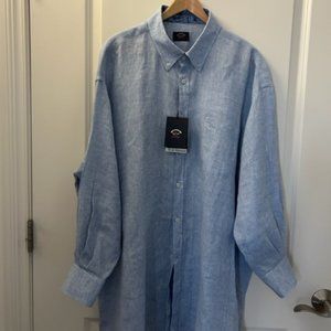 PAUL & SHARK MEN'S LONG SLEEVES LINEN NAVY BLUE SHIRT , USA SIZE 2XL/18